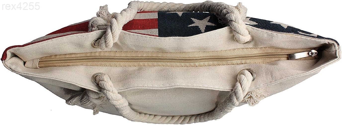 Flag Embroidered Tote Bag Stars and Stripes Beach Bag Rope Handles Shoulder Bag Women PurseW250903