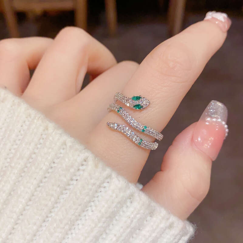 DHpet 2025 New Vintage Emerald Zircon Snake Open Ring - Thick 18K Gold Plated Copper, Minimalist Style, Sparkly Animal Design, Hanshi Dupin for Women 