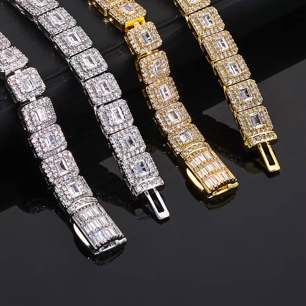 NUOYA Women Tennis Chain Necklace Gold Plated Iced Out Mixed Baguette Round Cut Moissanite Hip Hop Fine Luxury Jewelry