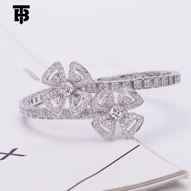 TB BHULAMTE Designer Lady Eternal Petal Bracelet Zircon Fashionable Modern Women's Jewelry Spring Snake Bone Hollow Double Flower Accessory