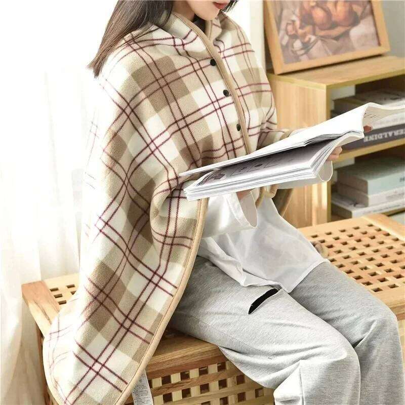 Thick Plaid Warm Winter Wearable Blanket Adults Office Travel Soft Fleece Throw Blankets With Button Home Shawl