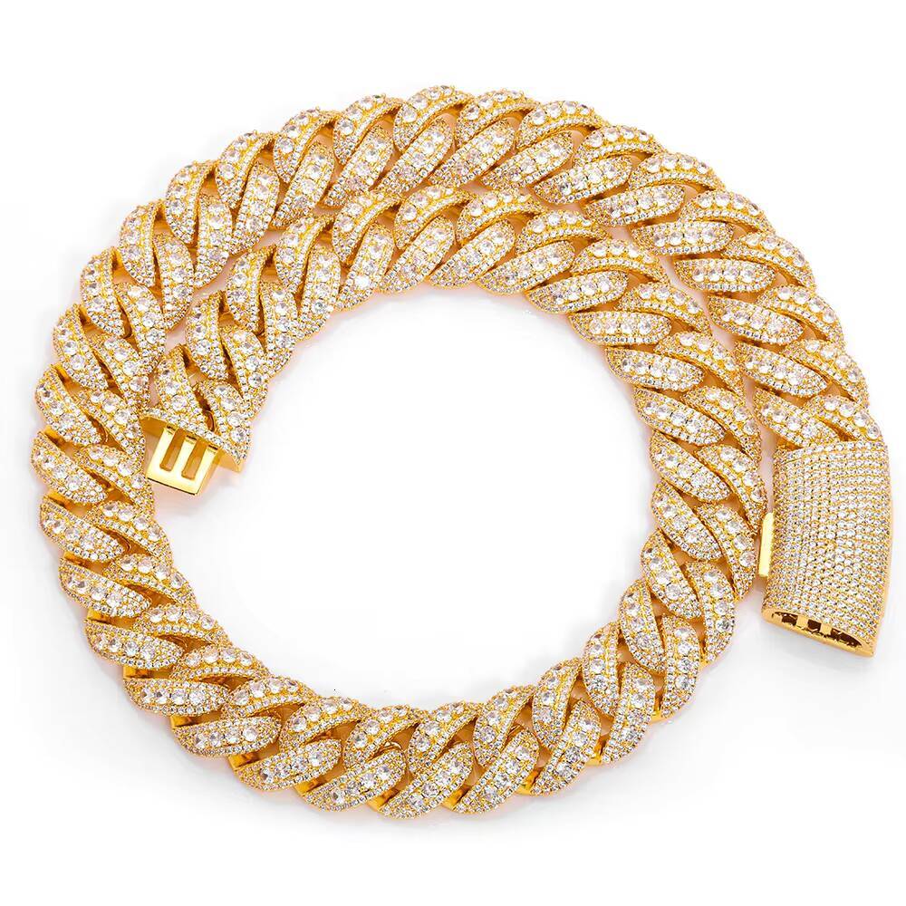 NUOYA Womens 3 Row Cuban Chain 22mm Full Iced Out Moissanite Necklace Rose Gold Plated Hip Hop Fine Jewelry