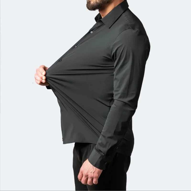 6xl New summer black mens shirt elastic force noniron longsleeved business casual shirt solid color mercerized vertical X250903