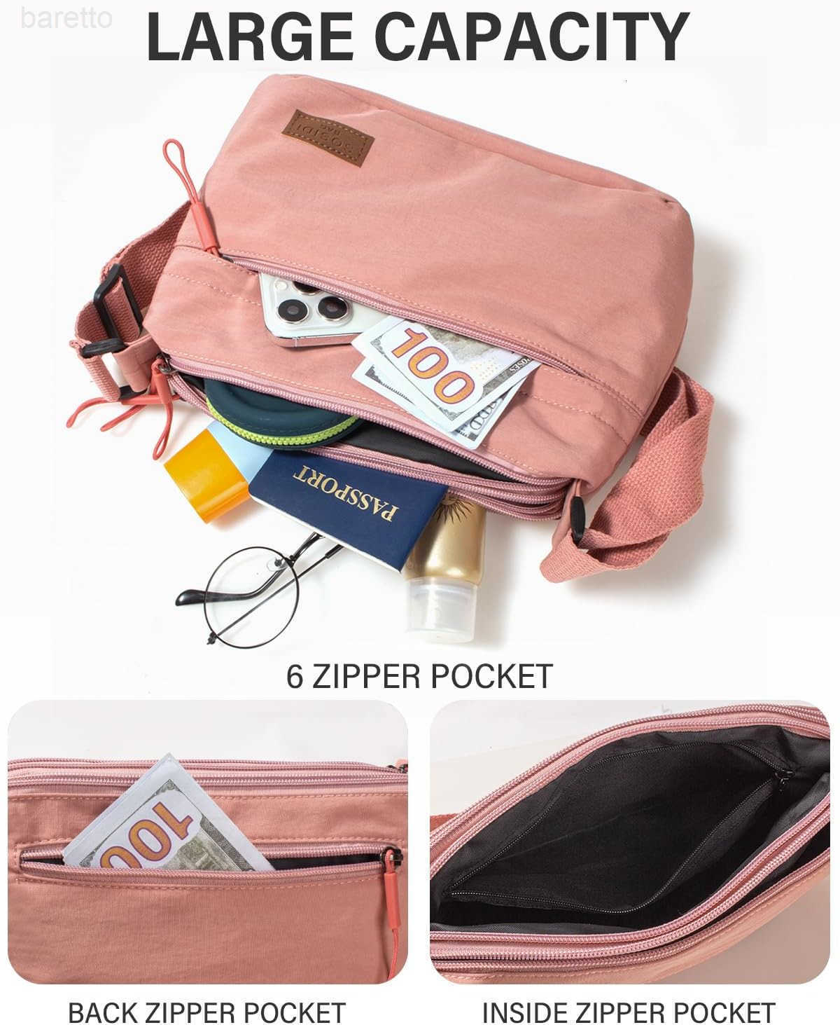 Crossbody Sling Bag Canvas Purse Small Shoulder Handbag 5 Pocket Casual Travel Messenger Hobo Bag Phone Satchel Backpack M250903