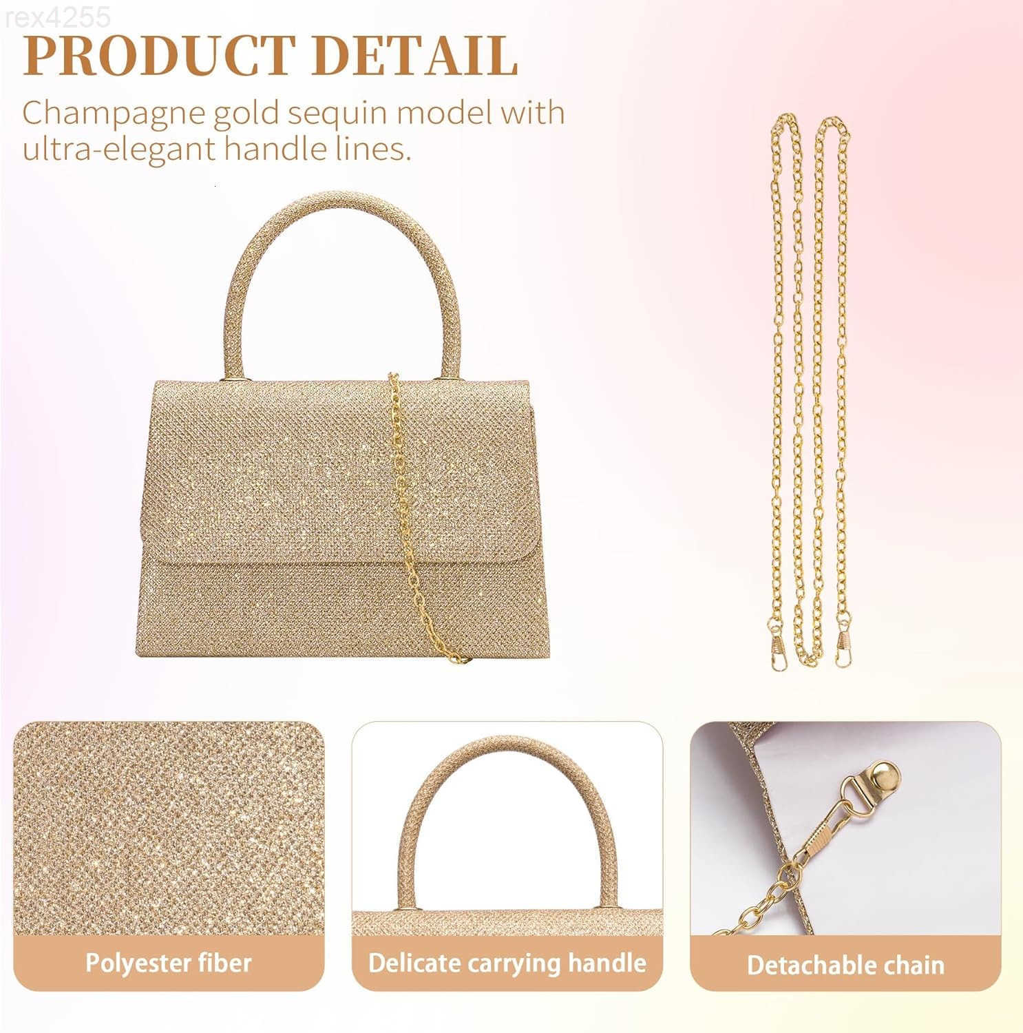 Womens Evening Handbags Glitter Top Handle Evening Clutch Purse wChain for Party Prom Wedding Cocktail ClubW250903