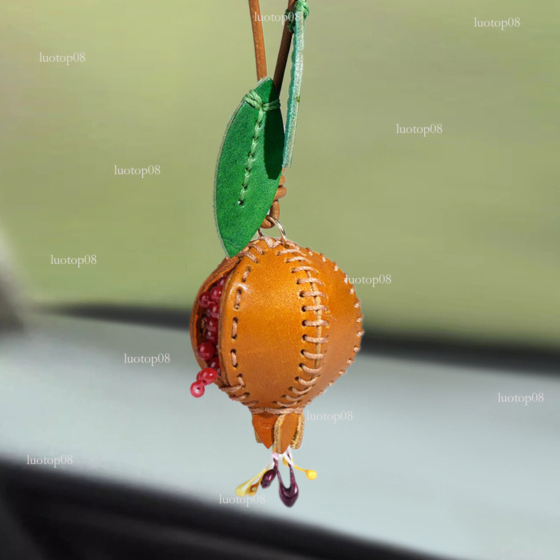 Pomegranate Genuine Leather Guava Charm Wind Bag Car Rearview Mirror Pendant