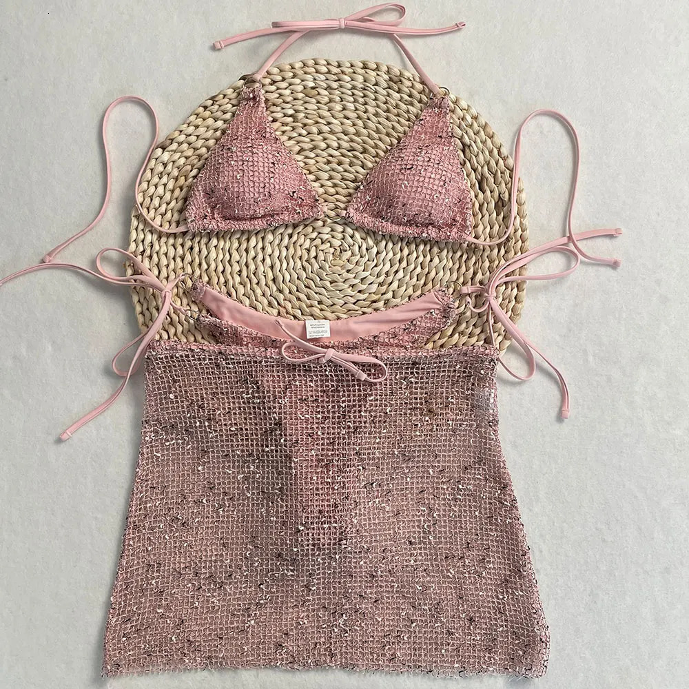 DEBAIOR Shiny Swimsuit with Skirt CoverUp 2025 Womens 3Piece Bikini Set Adjustable Bathing Suit Summer Vacation Beachwear 250903