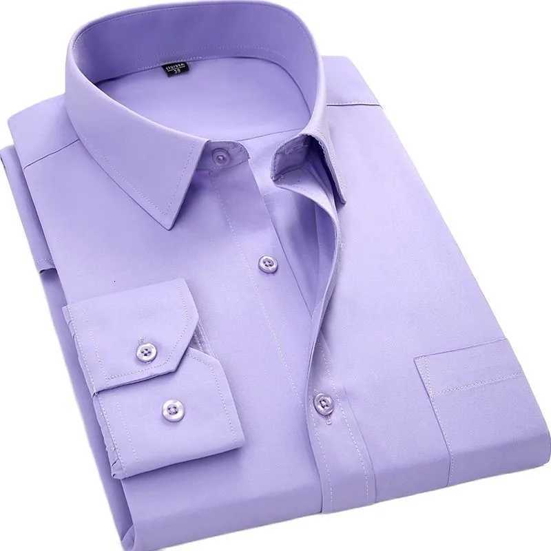 2023 Single Patch Pocket Formal Business Standard Office Mens Classic Long Sleeve Solid Basic Dress ShirtsSIZE 47 48 X250903