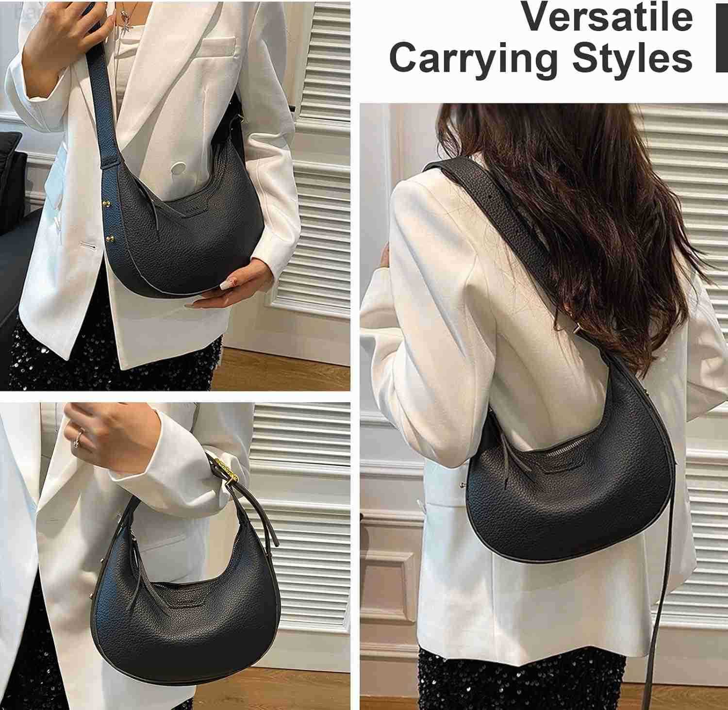 Leather Crescent Shoulder Bag for Women Crossbody Handbag Saddle Bag Chic Satchel Purse M250903