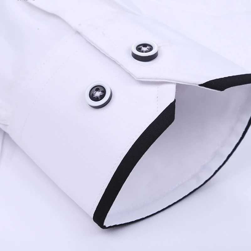 Mens stand up collar shirt classic round neck slim fit vertical collar long sleeved white shirt X250903