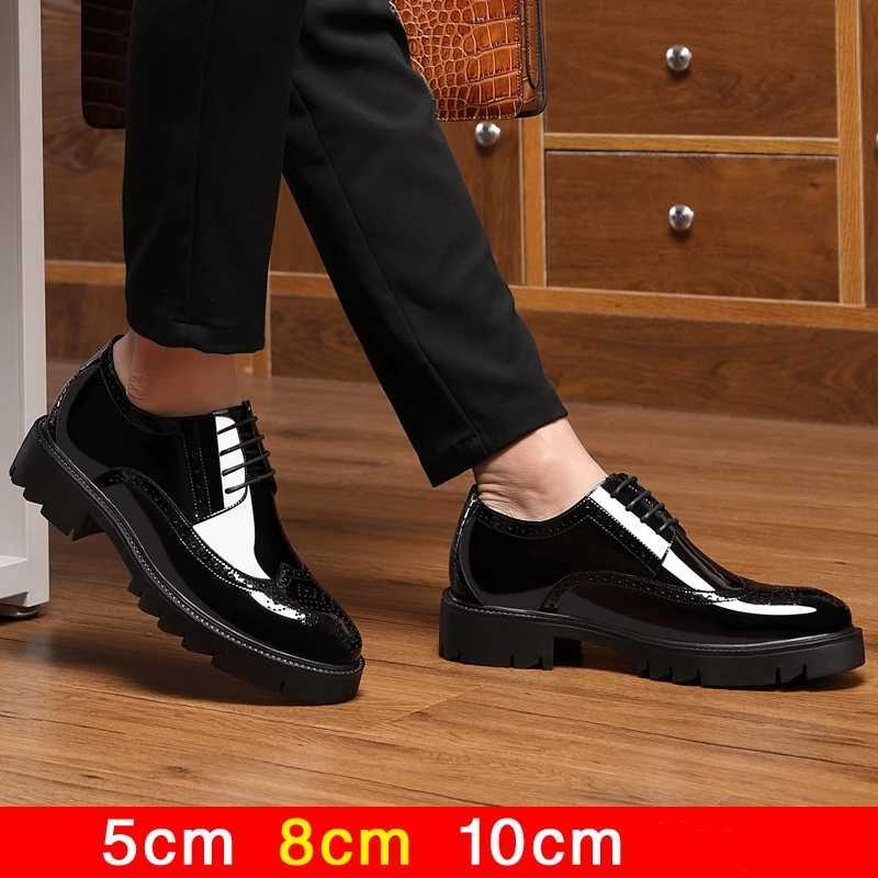 Brogues Patent Leather Elevator Man Height Increase Insole 8cm10cm Black Formal Business Wedding Men Shoes New Y250903