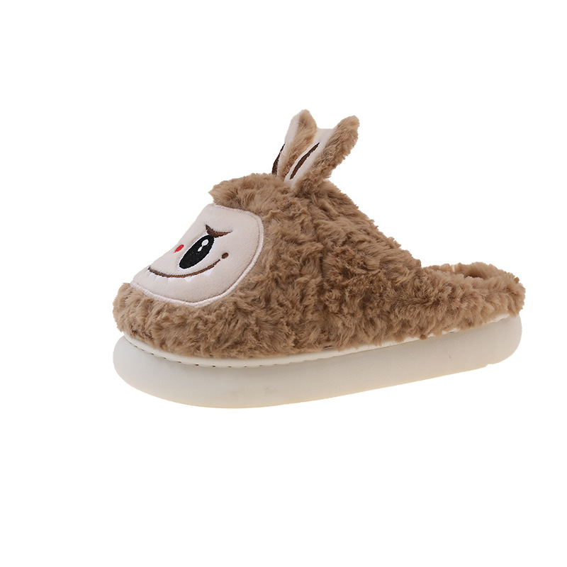 Free Shipping Cute funny rabbit fur slippers for women's indoor home with plush insulation thick bottom anti slip cotton slippers with toe caps