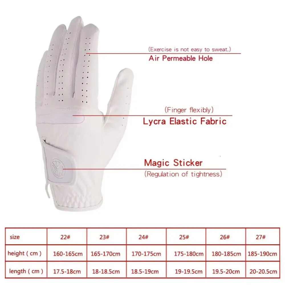 Sheepskin Mens Sports Golf Glove Breathable Single Left Hand Leather Golfing Glove White Maximum Grip Golf Gloves Male 250902