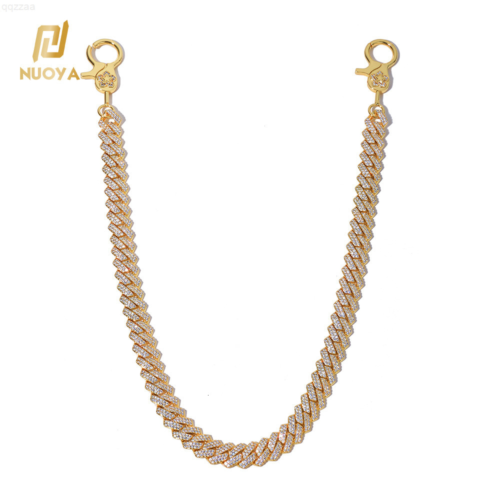 NUOYA 14mm Iced Out Diamond Cuban Chain Prong Link Pants Chain Hip Hop Fashion Jewelry Gold Plated Gift for Men Women