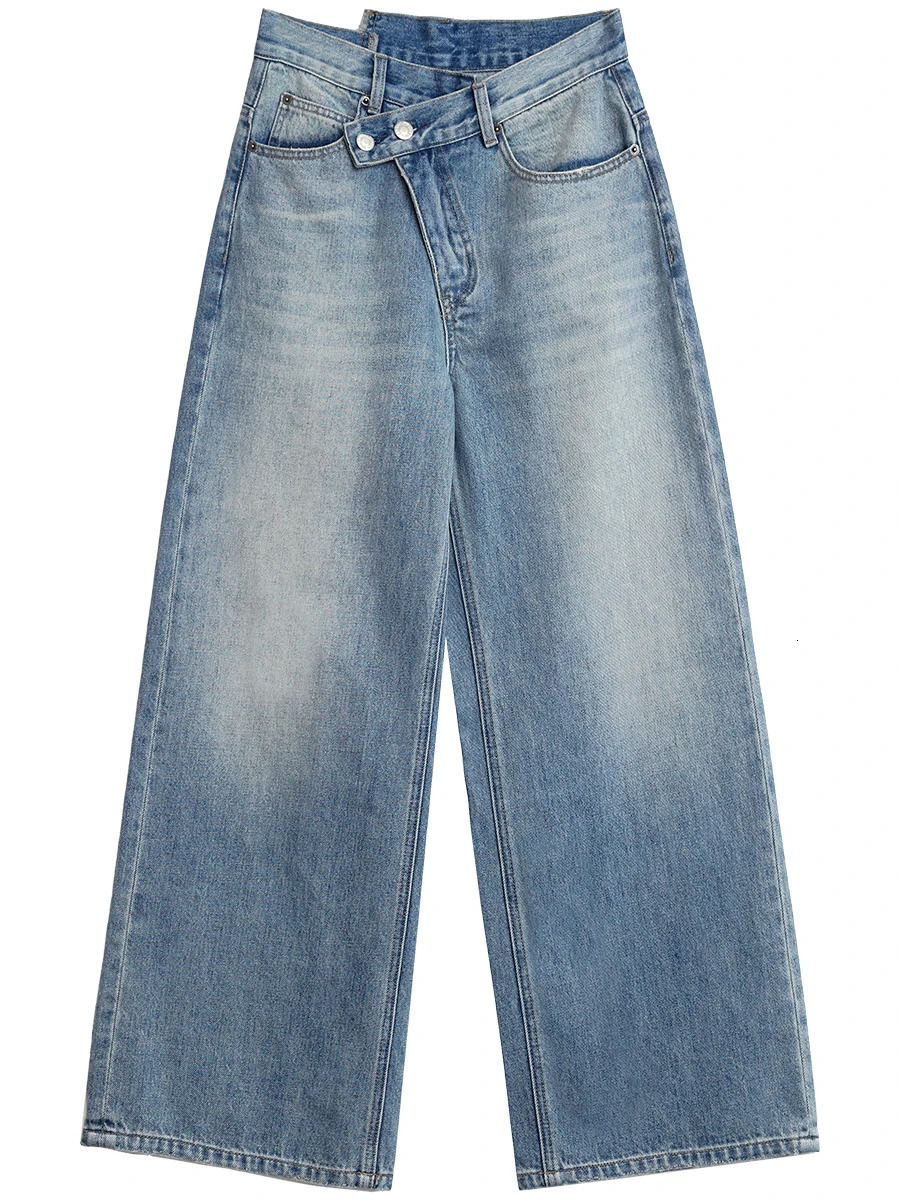 CHIC VEN Women Jeans Irregular Waist n Retro Blue High Waisted Wide Leg Trousers Female Denim Pant Spring Autumn 2025 250823