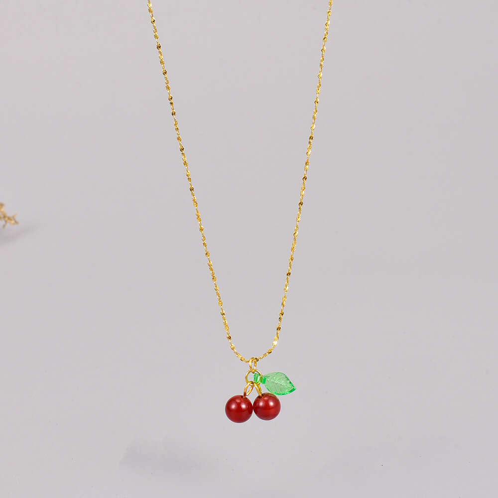 DHpet Wholesale Red Carnelian Cherry Handmade Necklace - Starry Sky Clavicle Chain, Titanium Steel 18K Gold Plated, Drop Shipping Available 2025