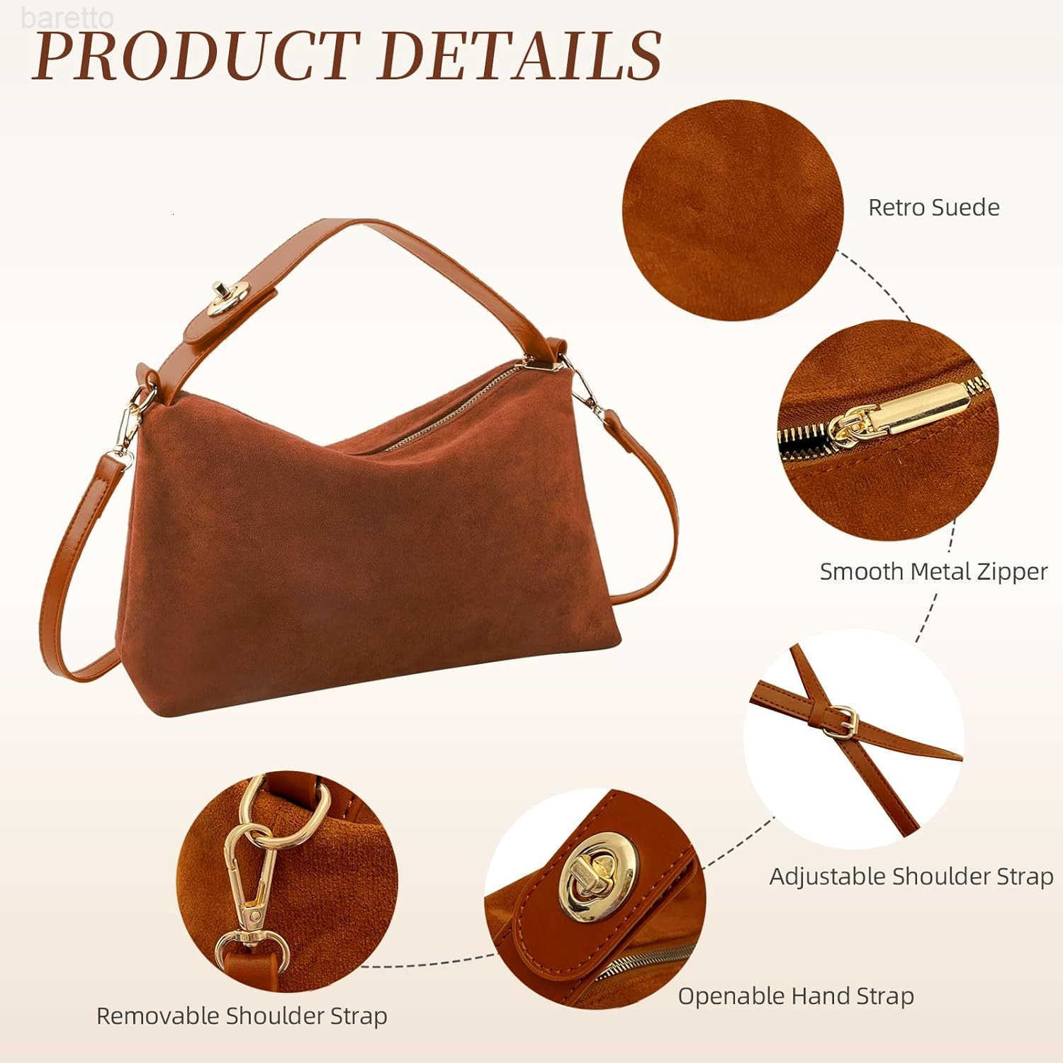 Bags for Women Brown Suede Purses Suede Tote Handbag Slouchy Shoulder Bag Retro Crossbody Hobo Bag 2025 M250903