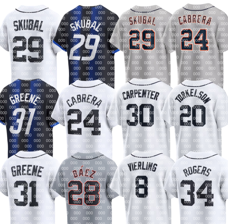 Men Tigers custom Baseball Jerseys Miguel Cabrera Tarik Skubal Riley Greene Javier Baez Matt Vierling Keith Justyn-Henry Malloy Kerry Carpenter Spencer Torkelson