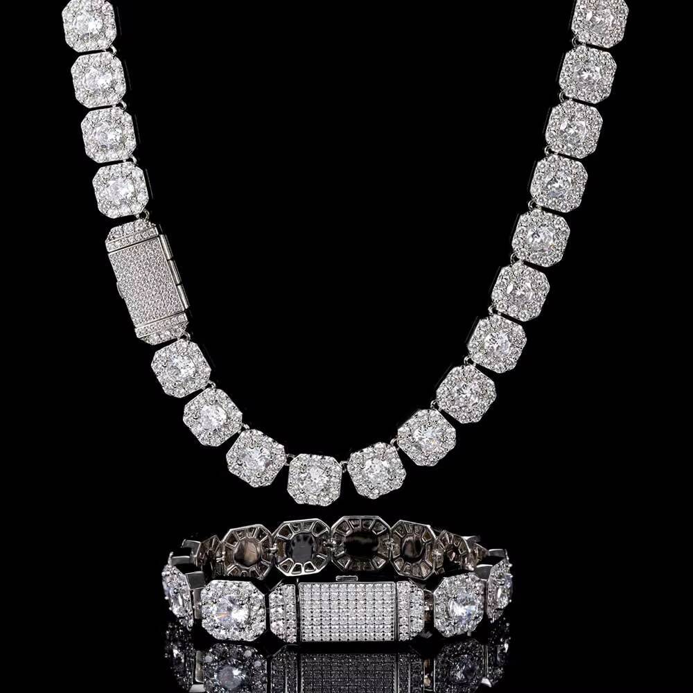 Nuoya Hight Quality 10mm12mm Clustered Tennis Chain Necklace 18K Gold Bling Cz Iced Out Diamond Tennis Chain Necklace for Women - view 3
