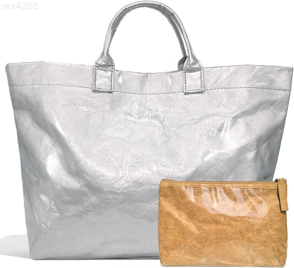 PVC Tote Bag for Women Kraft Paper Letter Print Tote Bag Large Hobo Handbags with Top HandleW250903