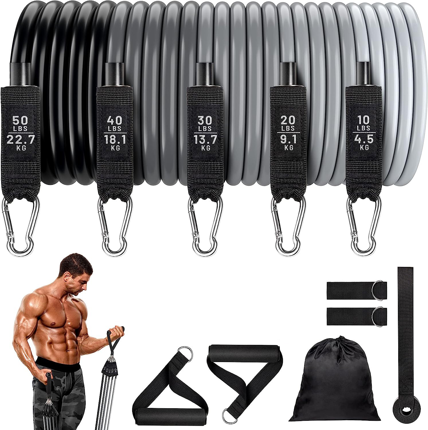 11-Piece Fiess Band Set Yoga Resistance Bands for Men Home Use Training Rope