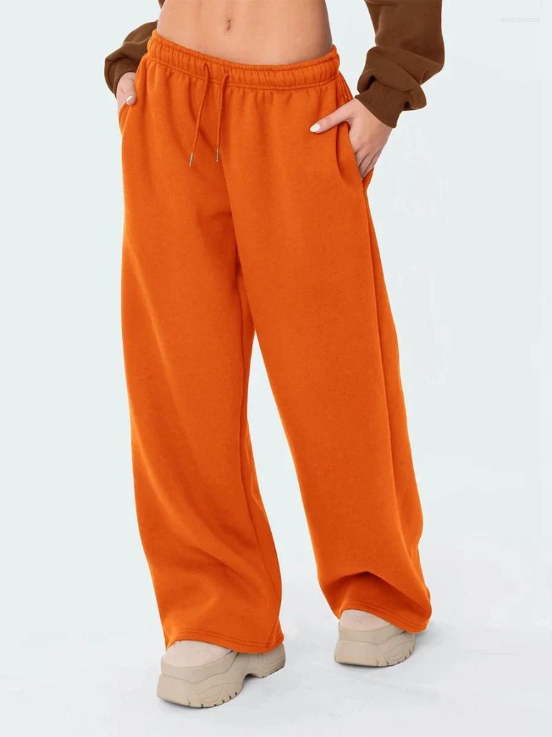 Women's Pants Womens Wide Leg Sweatpants Elastic High Waist Straight Legged Basic Baggy Comfy Jogger Sweat Orange Gray Bottom