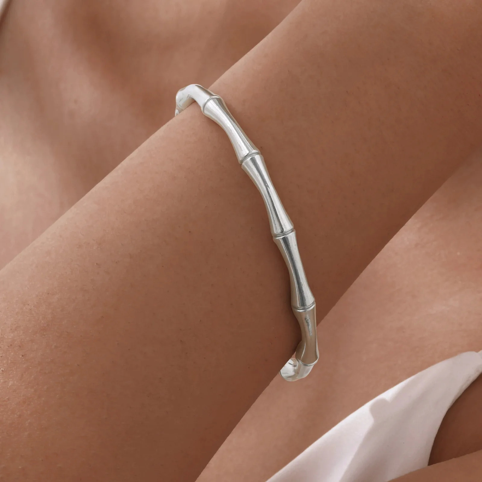 Open Cuff Bangle For Women Stainless Steel Bamboo Inspired Bracelet Non Tarnish Wholesale Jewelry 250902