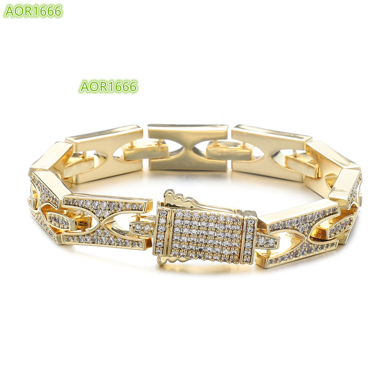 DE 10mm Iced Gold Plated Square Bracelet for Men Women HipHop Punk Diamond Cuban Chain Link Rapper Jewelry Zircon Stones Gift