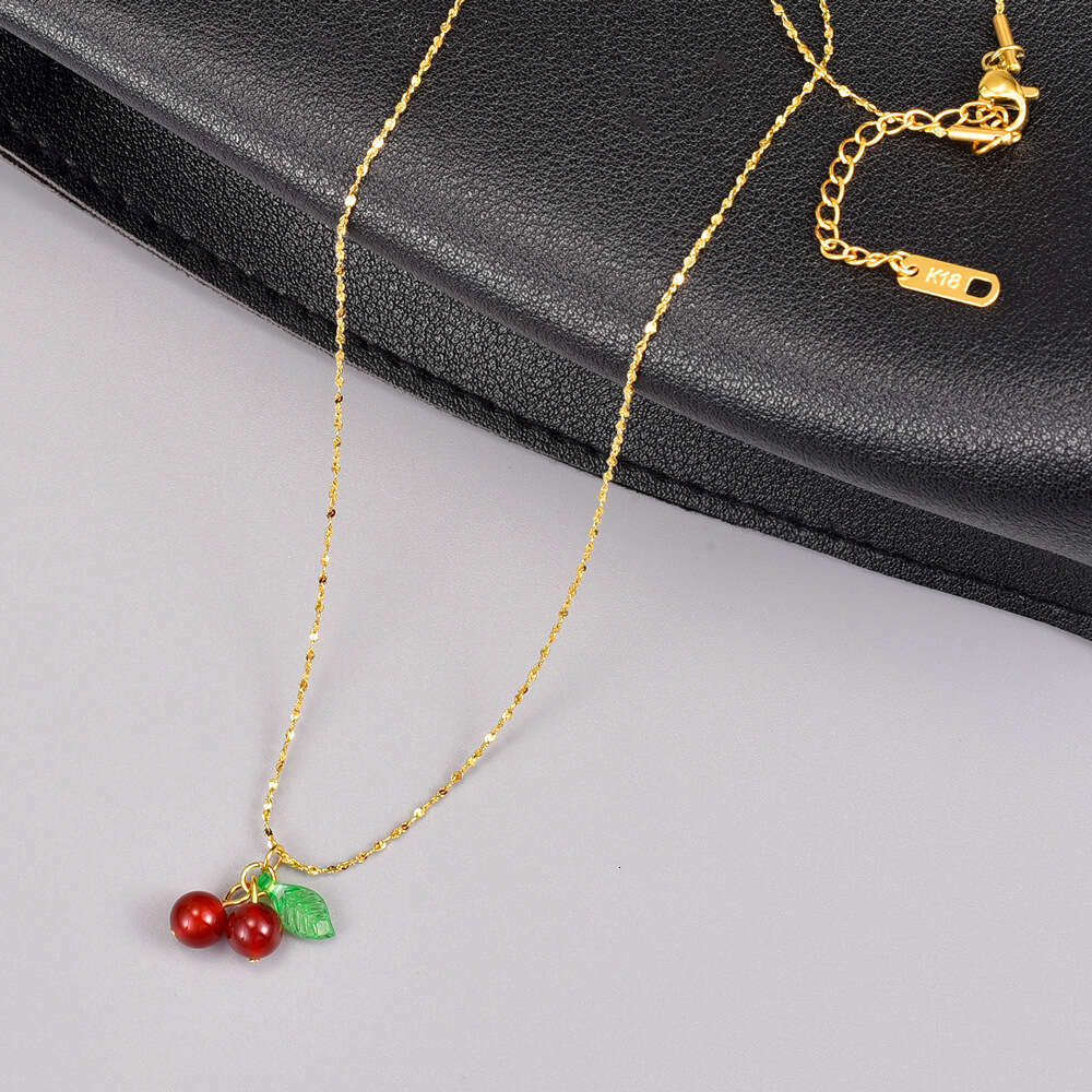 DHpet Wholesale Red Carnelian Cherry Handmade Necklace - Starry Sky Clavicle Chain, Titanium Steel 18K Gold Plated, Drop Shipping Available 2025