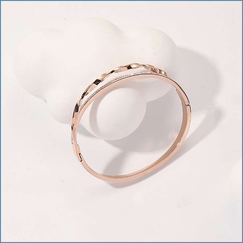 DHpet 2025 New Titanium Steel Cross Bracelet - 18K Rose Gold Plated, Crystal Inlaid, Floral Elements, Valentine's Gift, Sweet Tea Jewelry for Wom