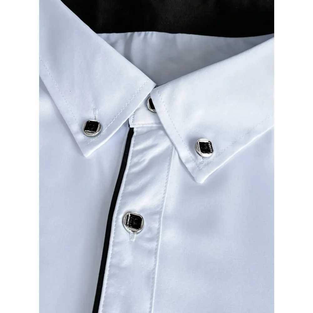 FGKKS New Men White Shirts Fashion Quality Smart Business Long Sleeve Casual Patchwork Elastic Male Dress Shirt X250903