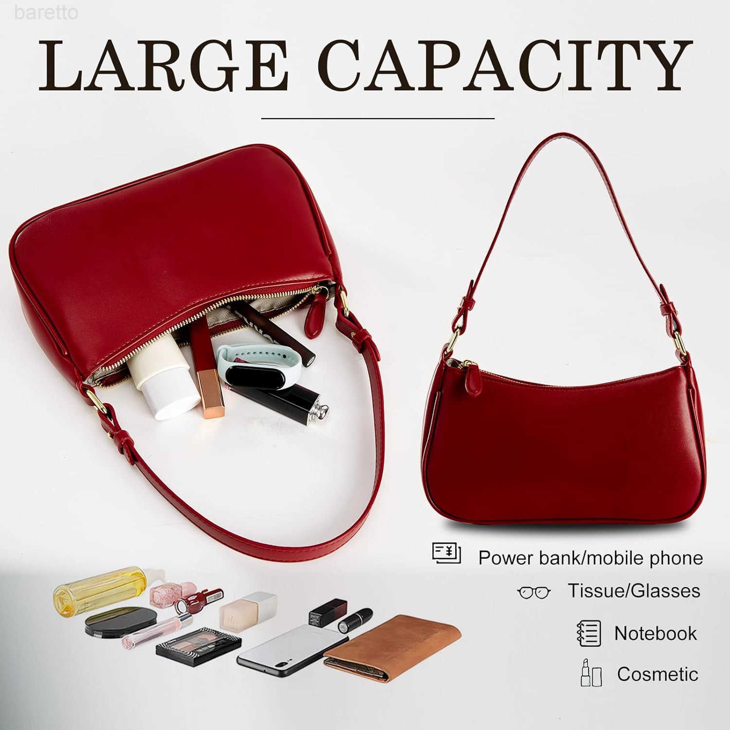 Crescent Shoulder Bag for Women Trendy Tote Handbag Purse Vegan Leather Clutch Handbag with 2 Removable Straps M250904