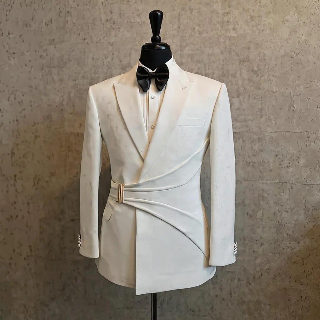 Slim Fit Formal Wedding Tuxedos with Buckle Design Men Suits Male Fashion Lapel 2 Pieces Set Jacket Pants Groom Business Suit