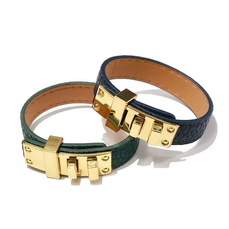 Fashion brand H bracelet classic lychee pattern single loop belt bracelet PU high-quality leather designer bracelet for men