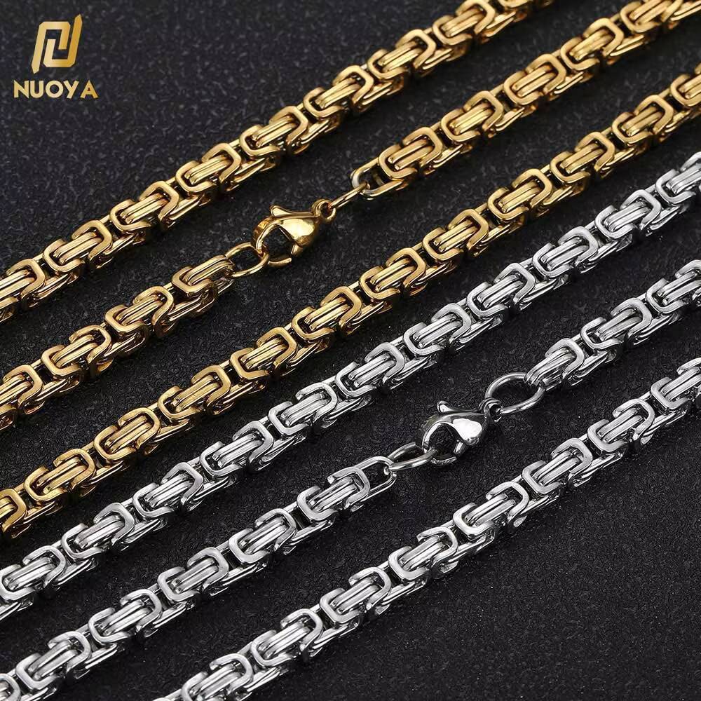 Nuoya 4mm Byzantine Chain Necklace High Quality 304 Stainless Steel 18k Gold Plated Custom Byzantium Chain for Men