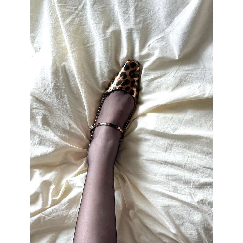 New Autumn Square Toe Designer Shoe Leopard Print One-Strap Mary Jane for Women with Chunky Heels Designer Shoe Genuine Korean Style Small Leather Sho