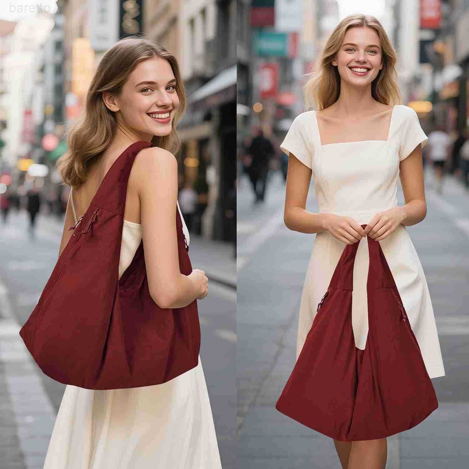 Tote Bag Multipockets Nylon Purse Large Hobo Bag for Women Solid Color Crescent Handbag M250903