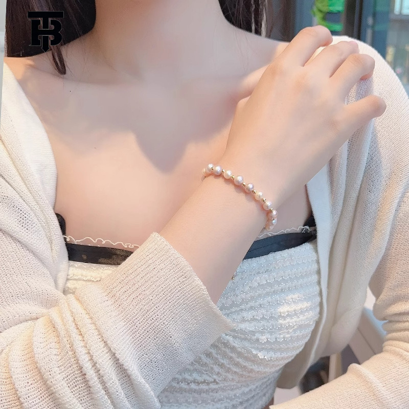 TB BHULAMTE Designer's Women's Natural Irregular Freshwater Pearl Bracelet Exudes A Fresh Simple And Sweet Charm Bringing Out Pink Pearl Jew