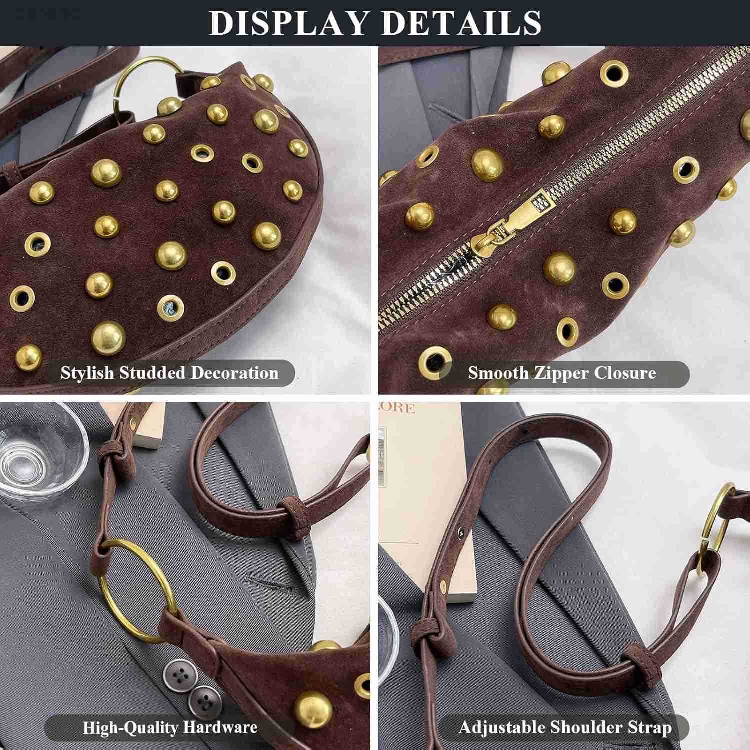 Purse Trendy Studded Handbag Hobo Crescent Bags Y2K Shoulder Bag Suede Purses for Women M250903