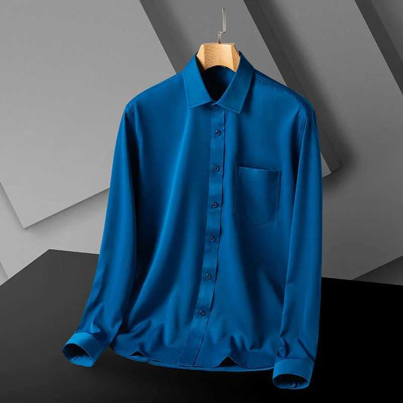 AntiWrinkle Mens Shirts Long Sleeve with pockets Camisa Social Business Solid Color Blue Black White Shirts Men Long Sleeve X250903