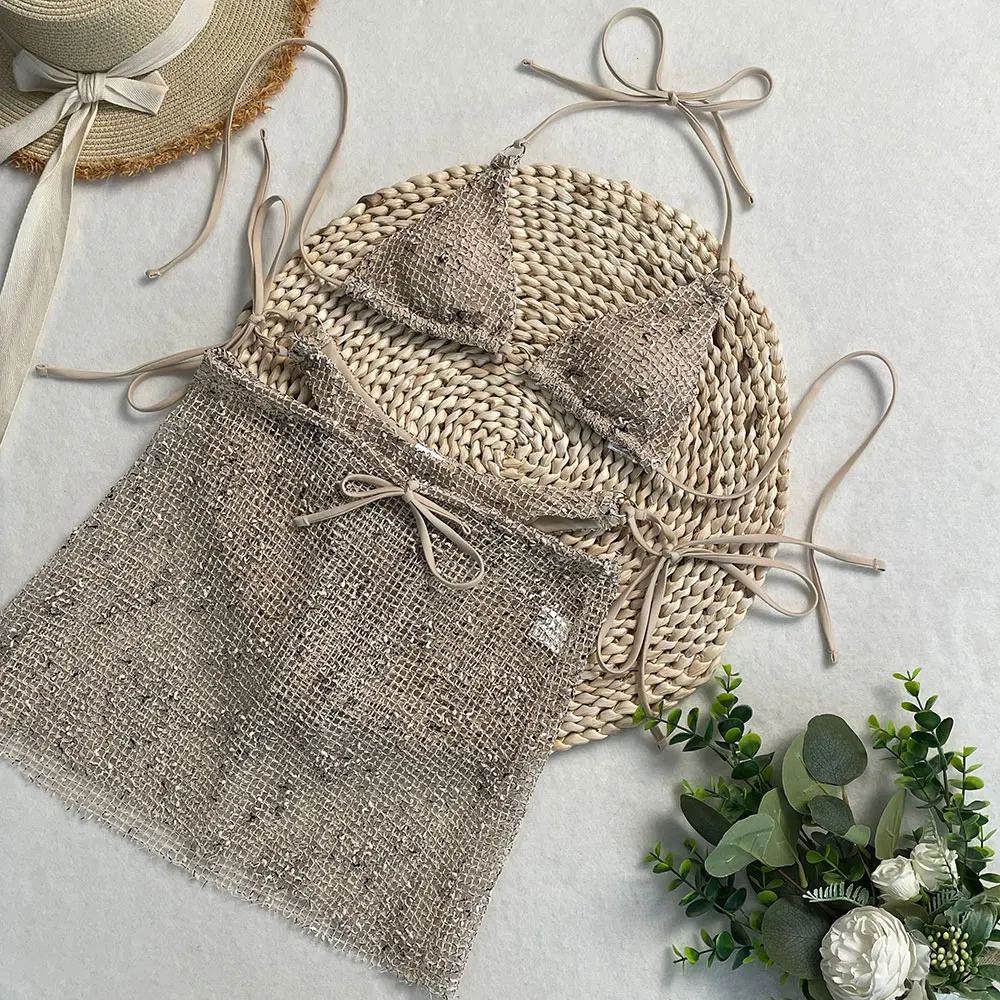 DEBAIOR Shiny Swimsuit with Skirt CoverUp 2025 Womens 3Piece Bikini Set Adjustable Bathing Suit Summer Vacation Beachwear 250903