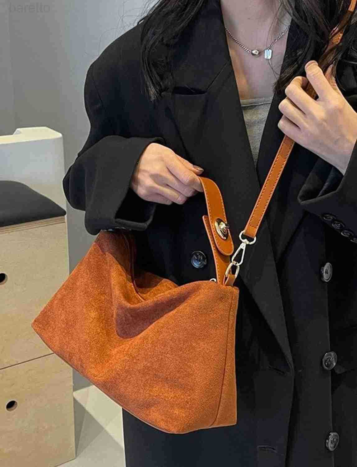 Suede Shoulder Bags For Women Crossbody Bag Suede Tote Bag Satchels Slouchy Work Purses Crescent Handbag Fall Top Handle M250903