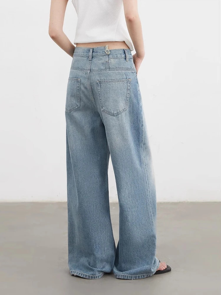 CHIC VEN Women Jeans Irregular Waist n Retro Blue High Waisted Wide Leg Trousers Female Denim Pant Spring Autumn 2025 250823