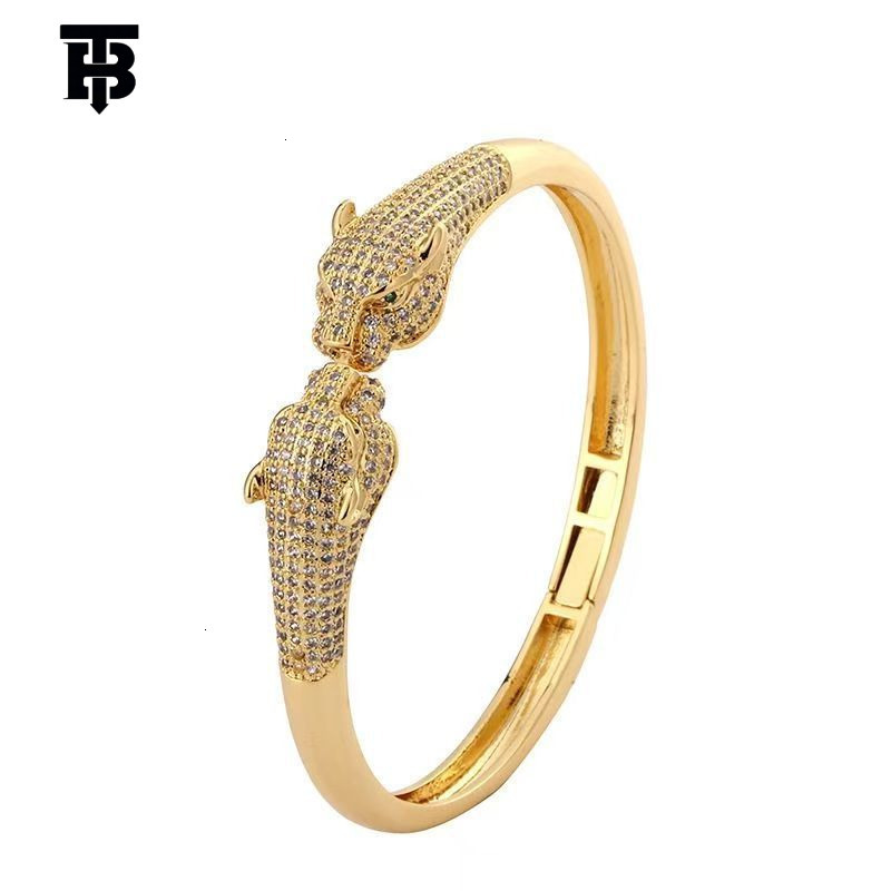 TB BHULAMTE Designer Lady European And American Leopard Bracelet 18K Gold-plated Outdoor Zircon Inlaid Hip-hop Personality Open Leopard Bracelet