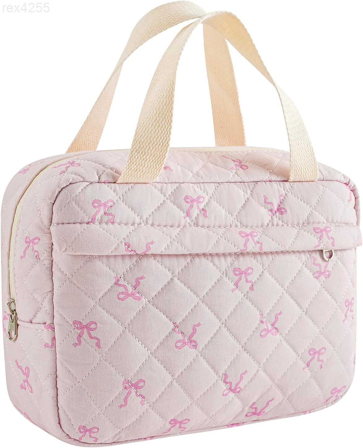Large Size Quilted Coquette Makeup Bag Cute Preppy Floral Cotton Travel Cosmetic Organizer Bag with Top Handle MultiLayer Travel Toiletry Pouch for Gi