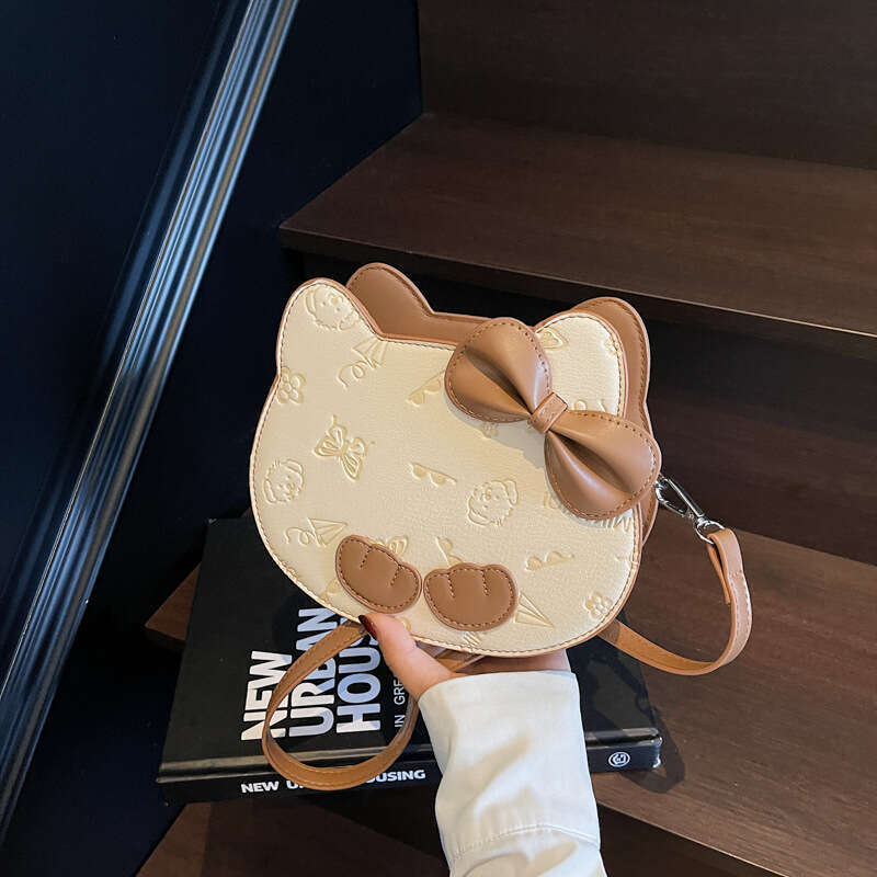 DHpet_wholesale Women's Cat Embossed Bow Bag - Cute Circle Crossbody Purse for Girls, Sweet Shoulder Bag with Zip Closure for Daily Use