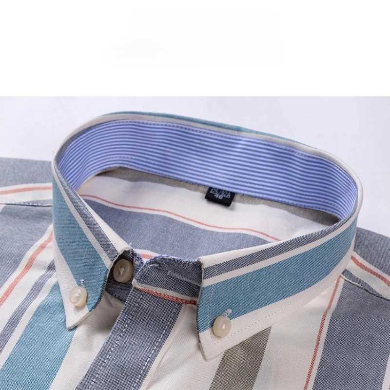 6XL 7XL Plaid Striped Shirt Men Long Sleeve 100 Cotton Oxford Men Shirt Long Sleeve Casual Single Pocket Social Formal Shirts X250903