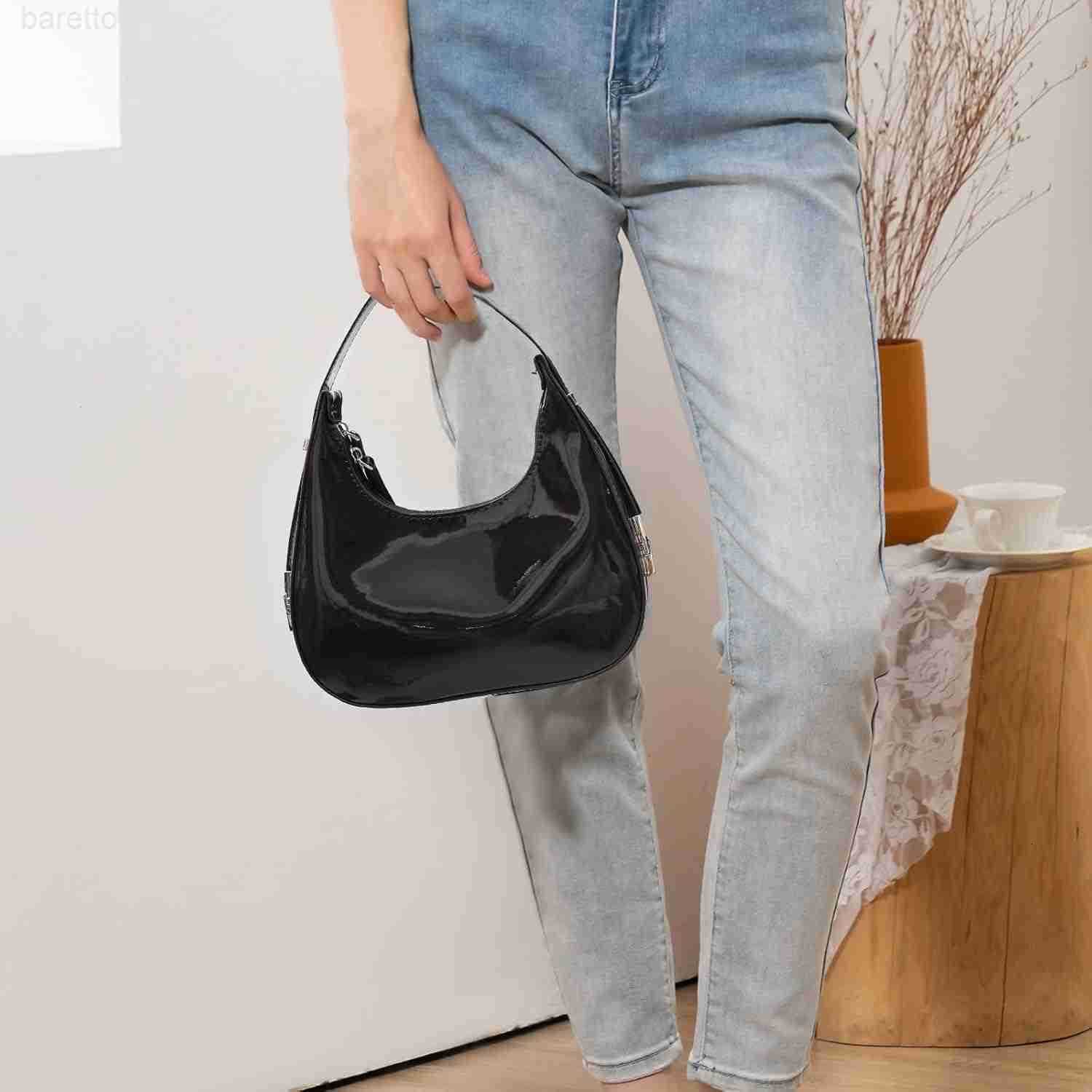 Y2K Moon Bag Womens Crescent Shoulder Bag Retro Handbags Top Handle Patent Leather Cute Small Underarm Bag M250903