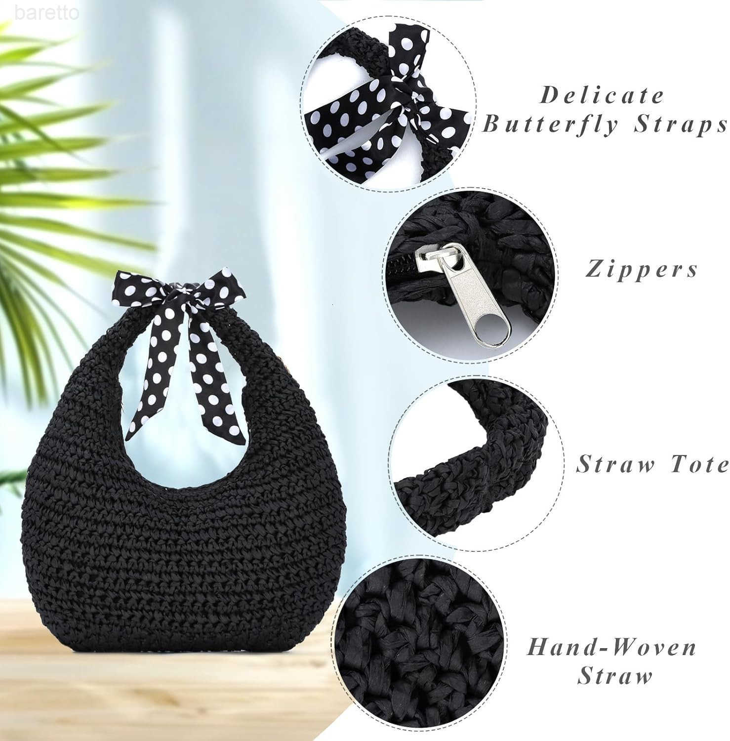 Women Hand Carry Only Straw Bag Crescent Summer Beach Purse Soft Faux Straw Tote 2025 M250903