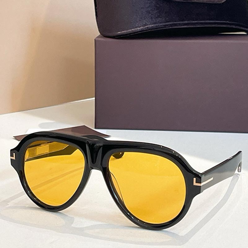 Designer Icon Pilot Sunglasses FT1225 New Men Oval Sunglasses Thick and Shiny Black Acetate Frame UV400 Zeiss Lens Metal T Logo Fashion Retro Women Eyewear